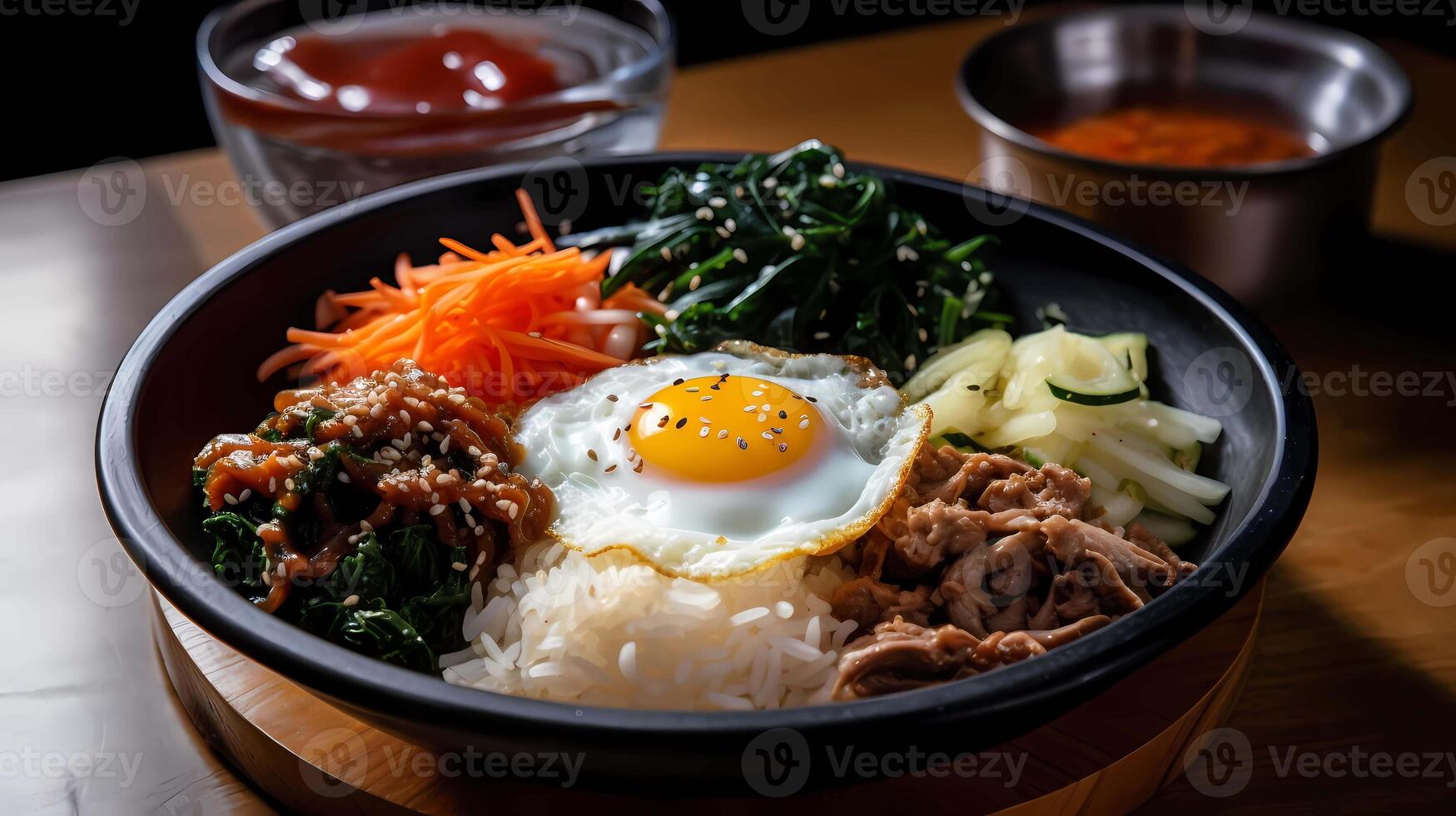 AI generated stone roasted bibimbap Korean style mixed rice photo