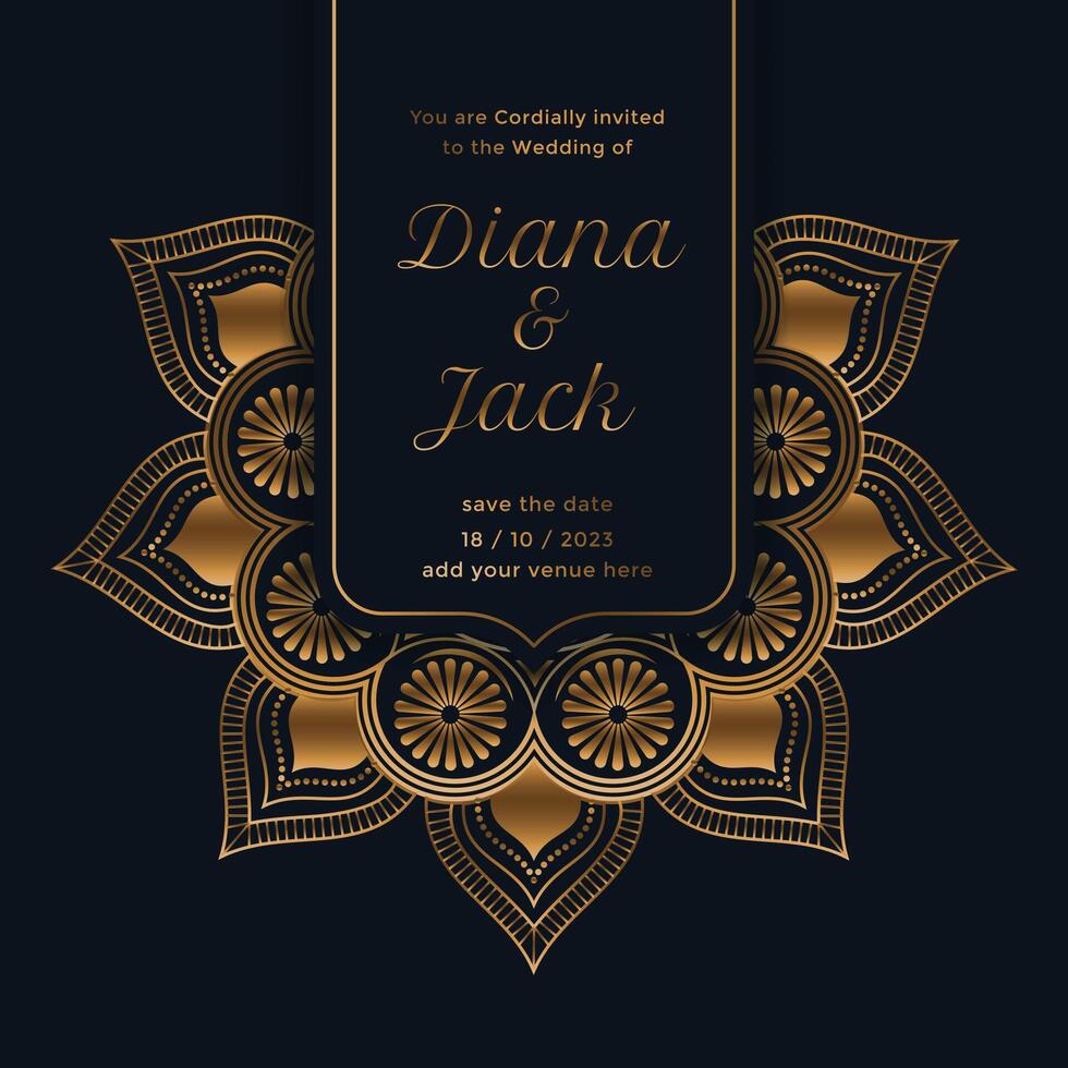 royal wedding invitation template with mandala design pattern vector