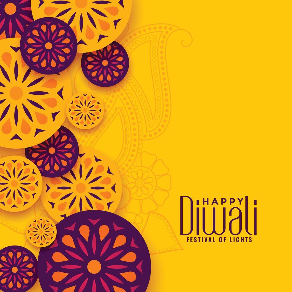 traditional happy diwali festival yellow greeting design vector