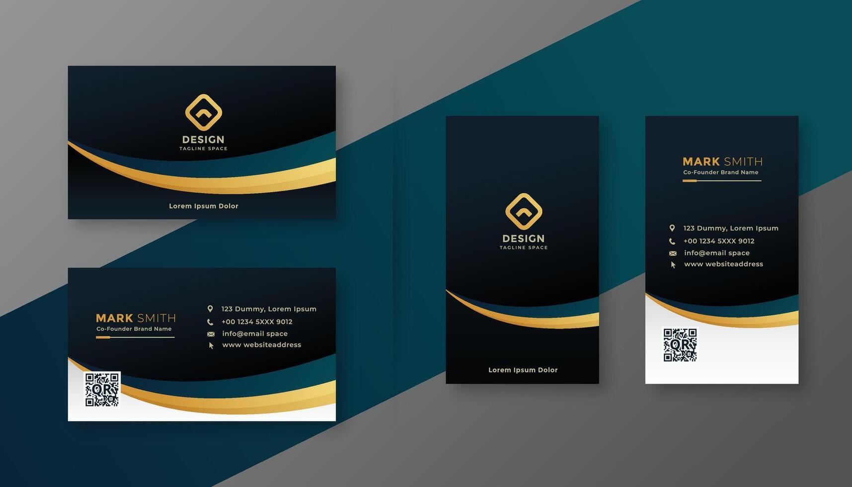 premium dark business card with golden wave effect vector