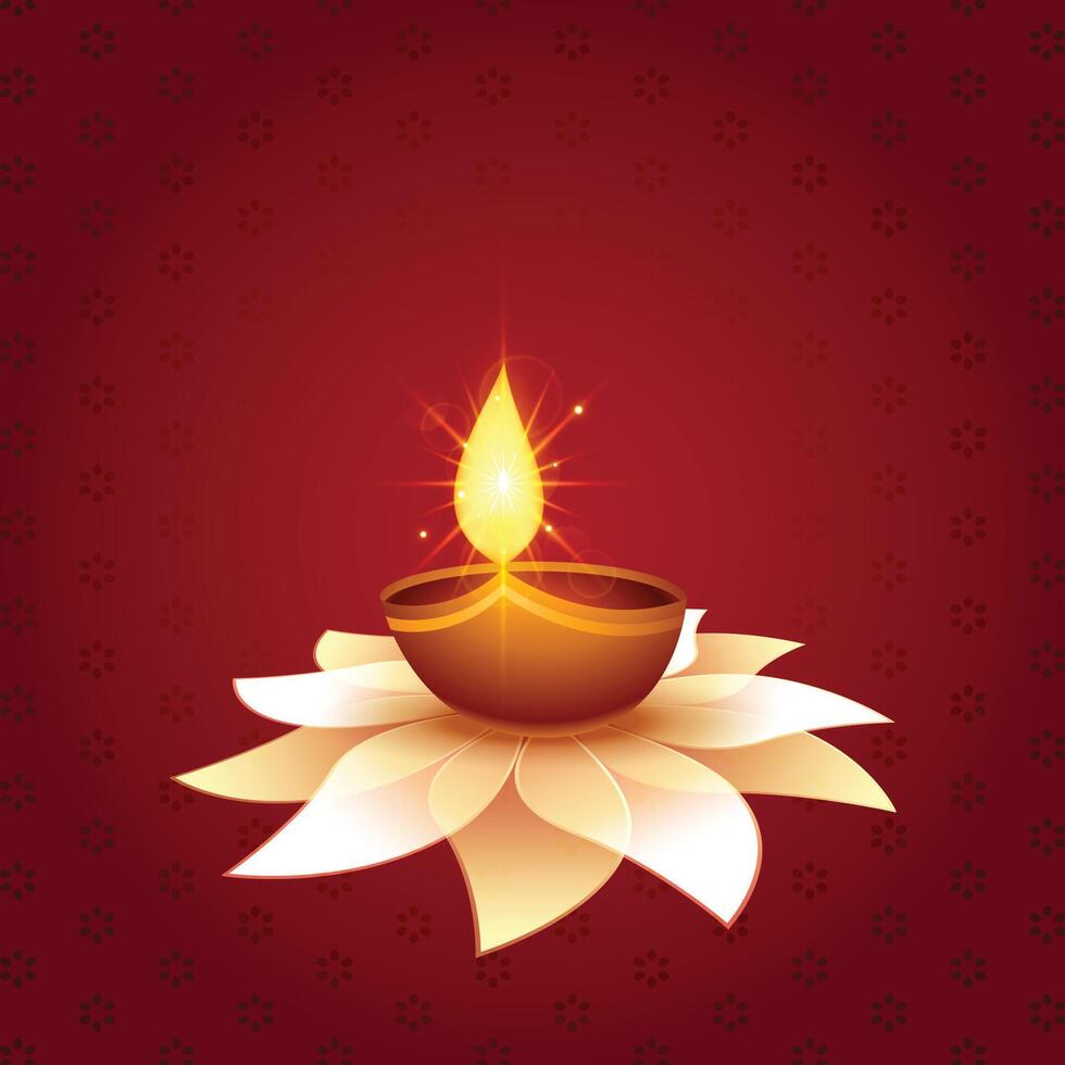 beautiful diwali festival diya on flower background design vector