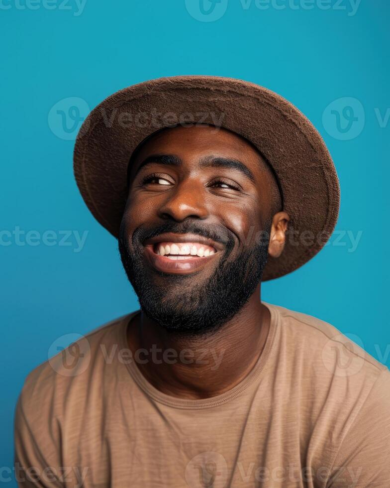AI generated Portrait of a happy black man on colored background photo
