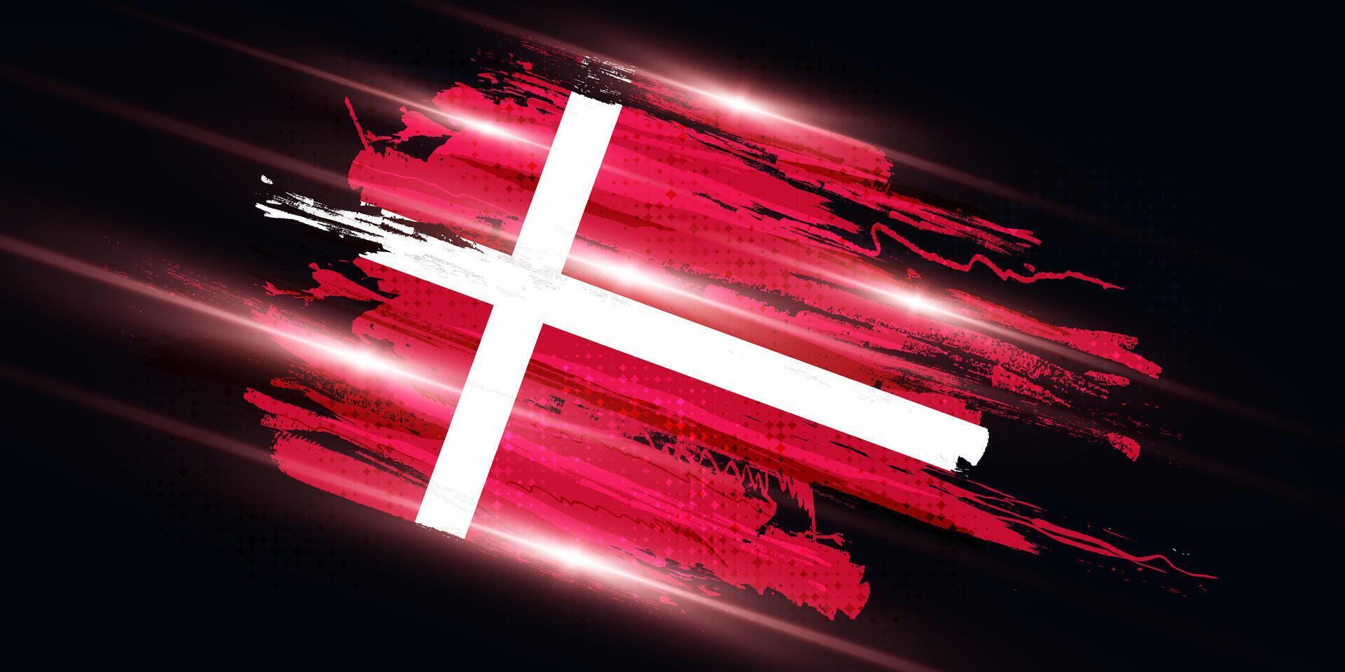 Flag of Denmark with Brush Style and Halftone Effect. Danish Flag Background with Grunge Concept and Glowing Light Effects vector