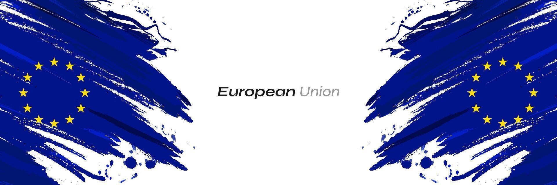 European Union Flag in Brush Paint Style with Halftone Effect. Flag of Europe with Grunge Concept vector