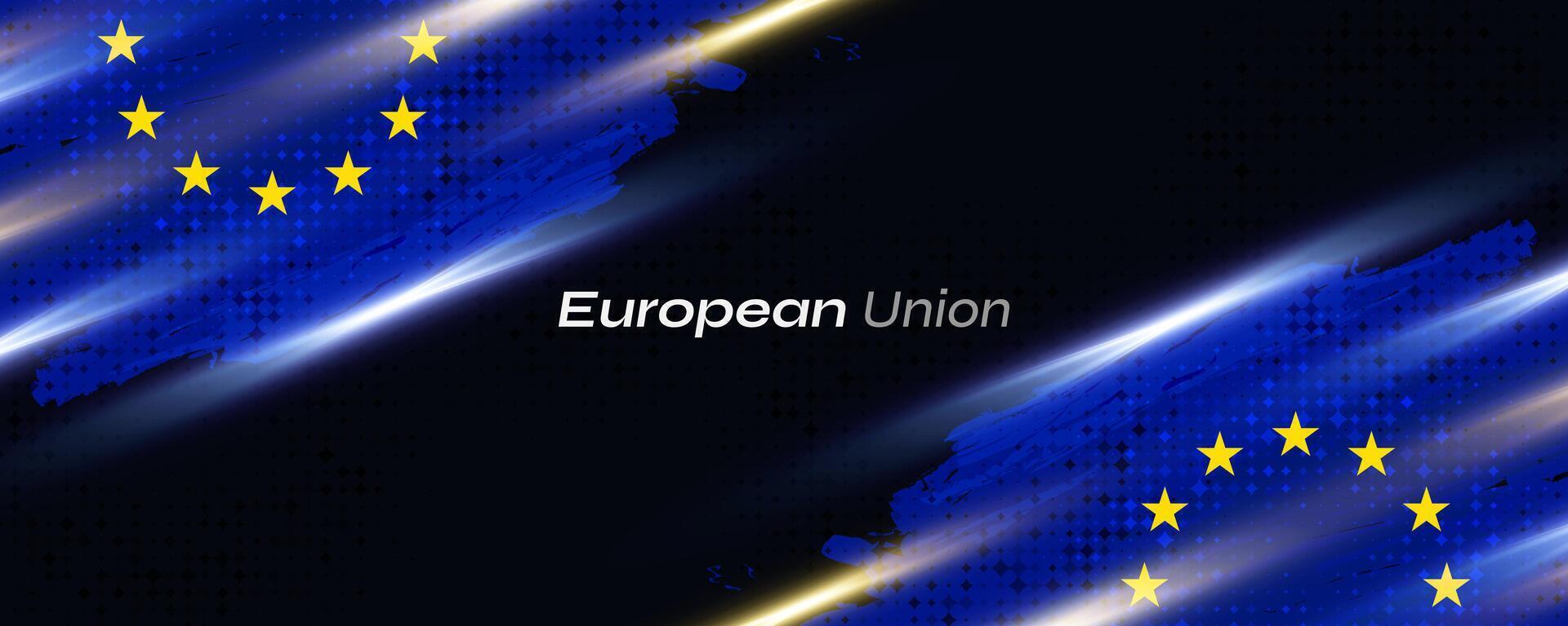 europeo Unión bandera en cepillo pintar estilo con trama de semitonos y brillante ligero efectos bandera de Europa con grunge concepto vector