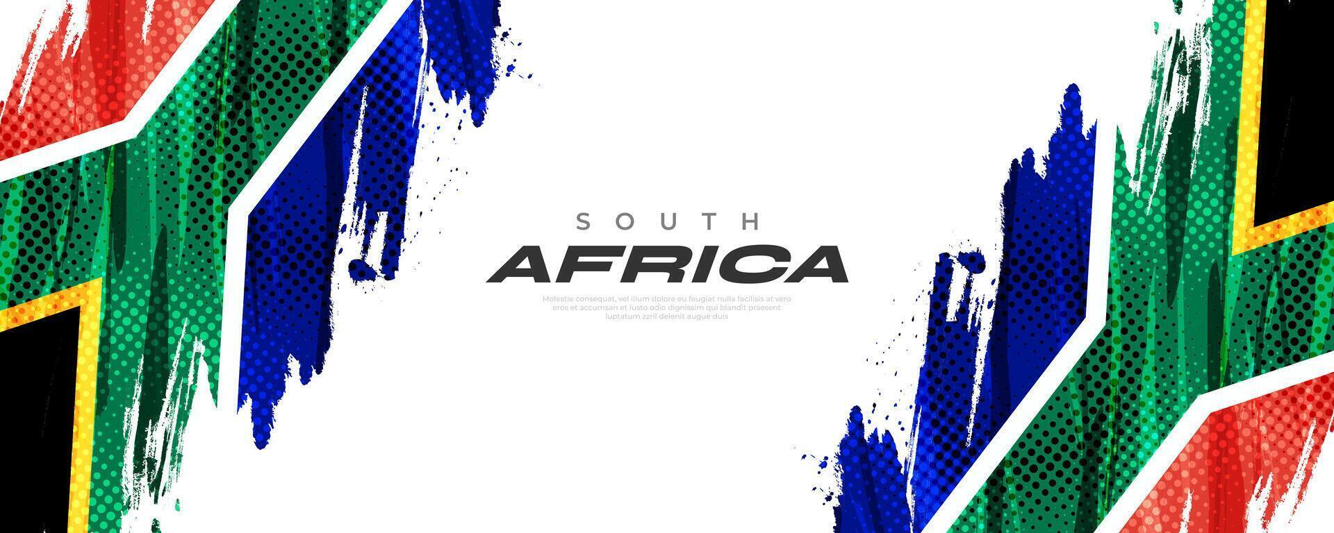 South Africa Flag with Brush Paint Style and Halftone Effect. South Africa Flag Background with Grunge Concept vector