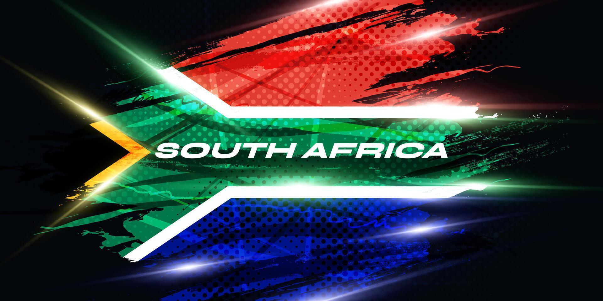 South Africa Flag with Brush Paint Style, Halftone and Glowing Light Effect. South Africa Flag Background with Grunge Concept vector