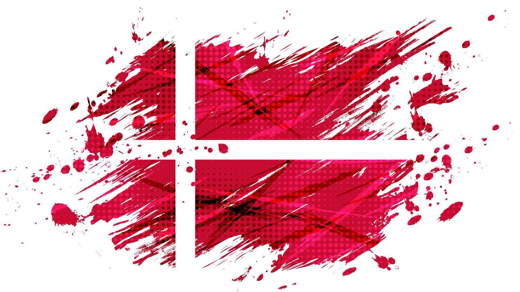 National Flag of Denmark with Brush Paint Style and Halftone Effect. Danish Flag Background with Grunge Concept vector