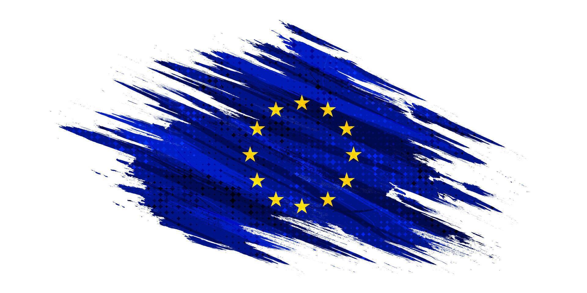 European Union Flag in Brush Paint Style with Halftone Effect. Flag of Europe with Grunge Concept vector