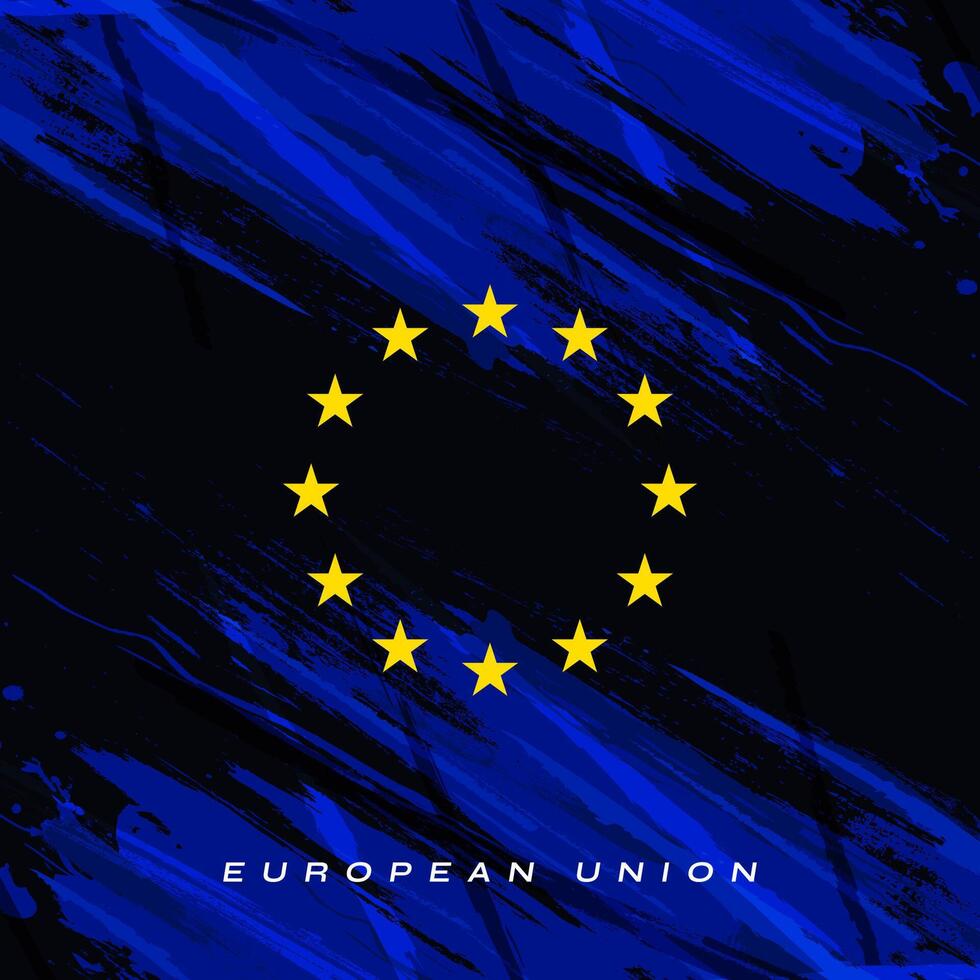 European Union Flag in Brush Paint Style with Halftone Effect. Flag of Europe with Grunge Concept vector