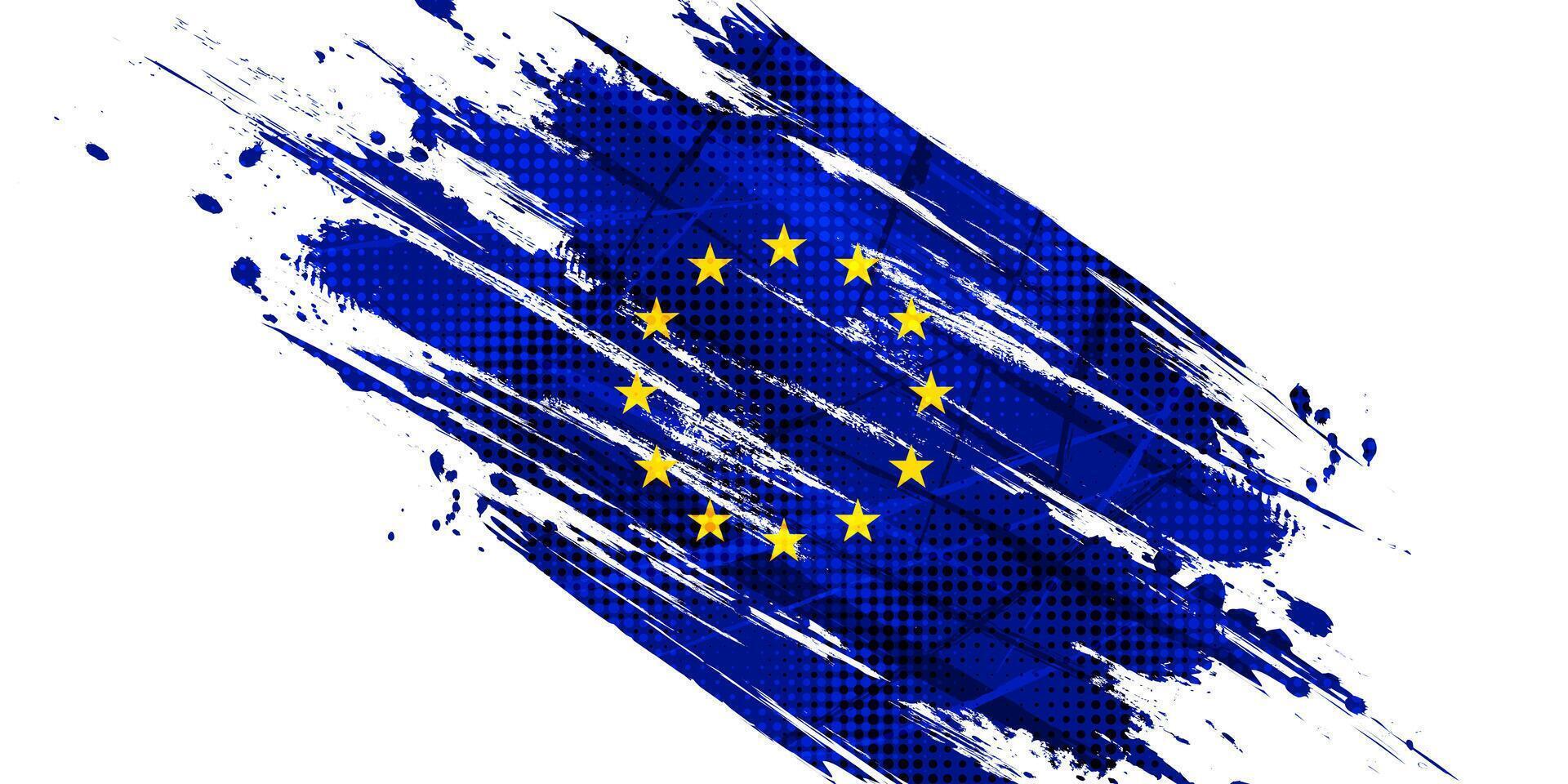 European Union Flag in Brush Paint Style with Halftone Effect. Flag of Europe with Grunge Concept vector