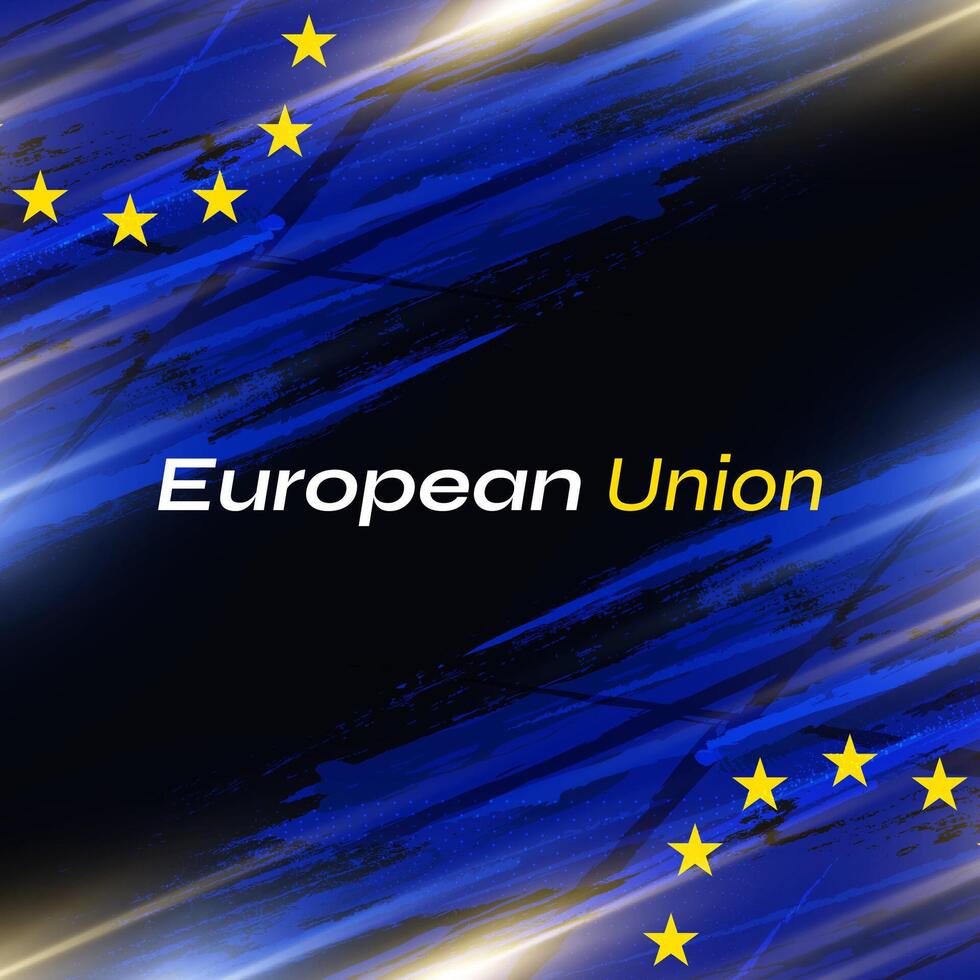 European Union Flag in Brush Paint Style with Halftone and Glowing Light Effects. Flag of Europe with Grunge Concept vector