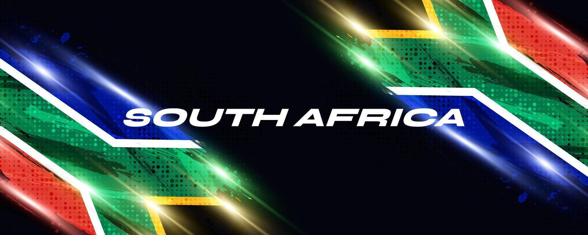 South Africa Flag with Brush Paint Style, Halftone and Glowing Light Effect. South Africa Flag Background with Grunge Concept vector