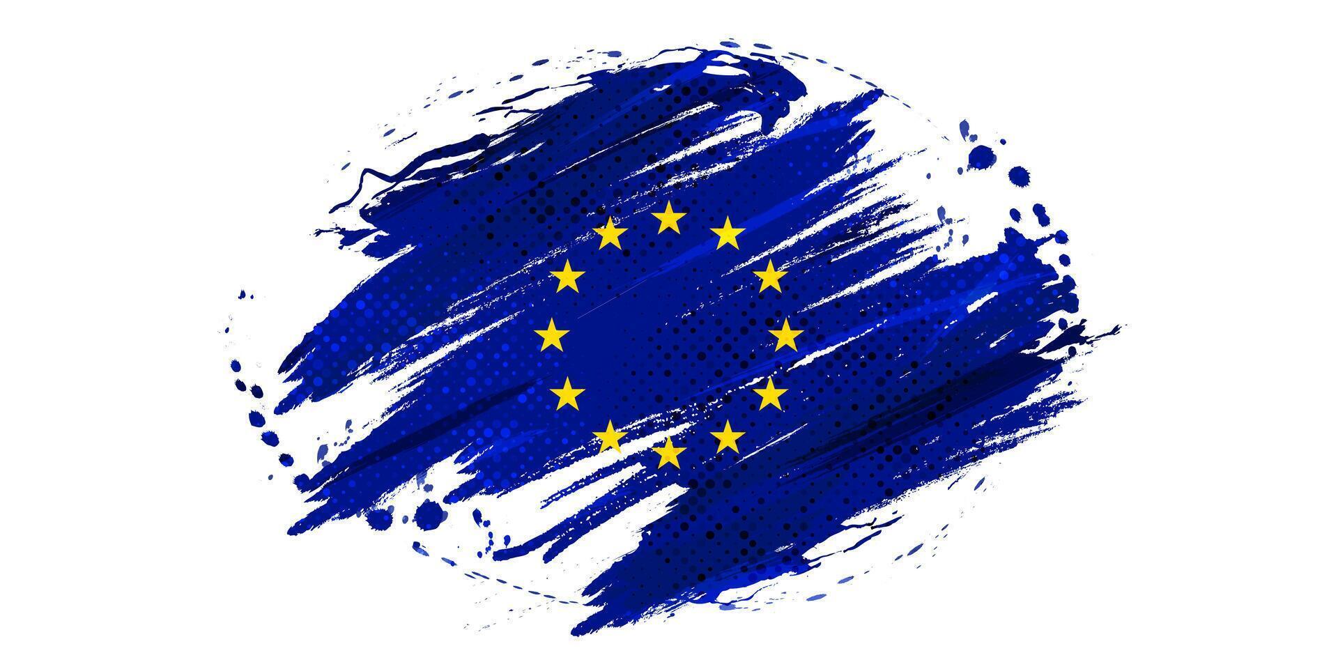 europeo Unión bandera en cepillo pintar estilo con trama de semitonos efecto. bandera de Europa con grunge concepto vector