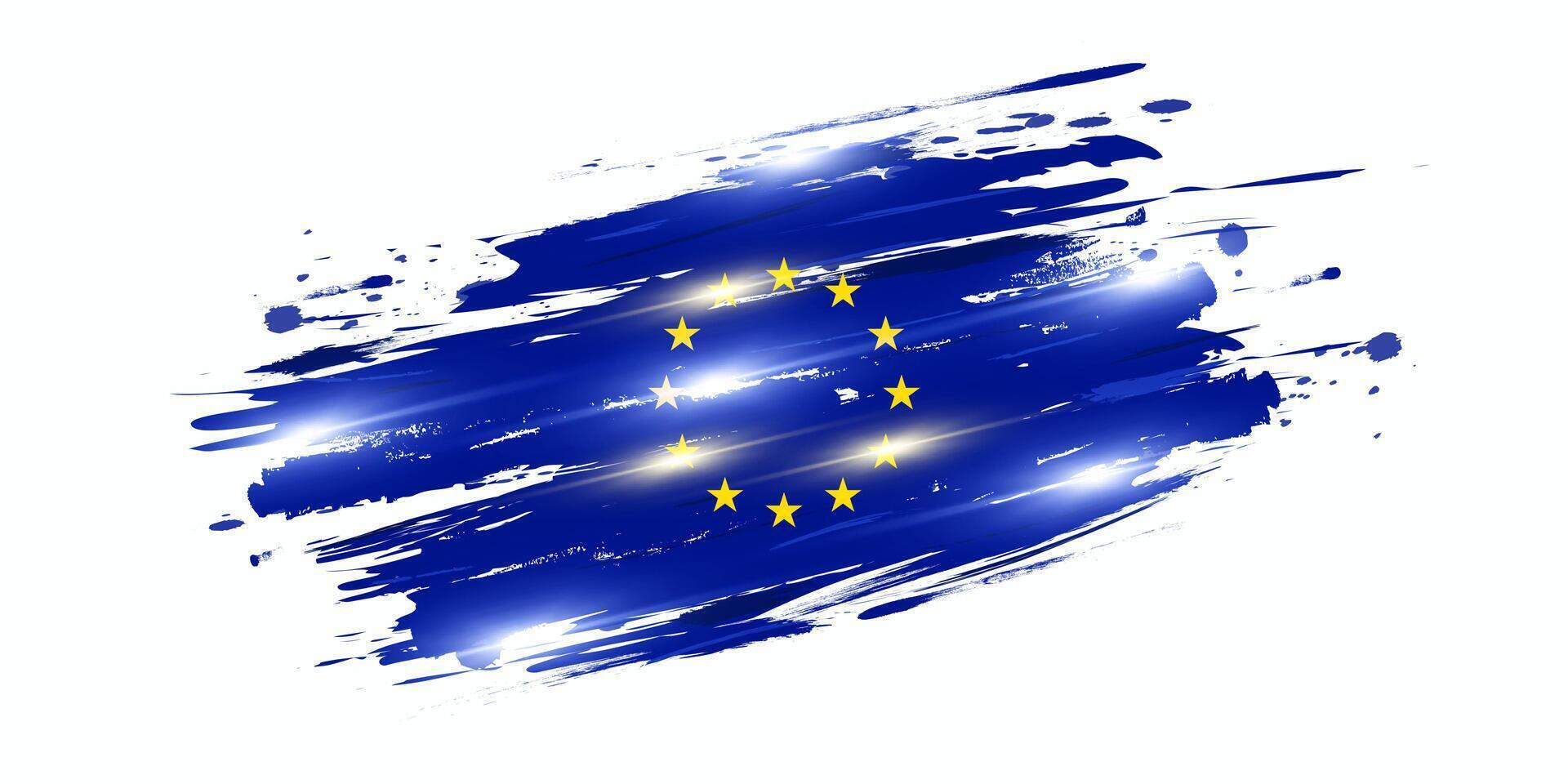 European Union Flag in Brush Paint Style with Halftone and Glowing Light Effects. Flag of Europe with Grunge Concept vector