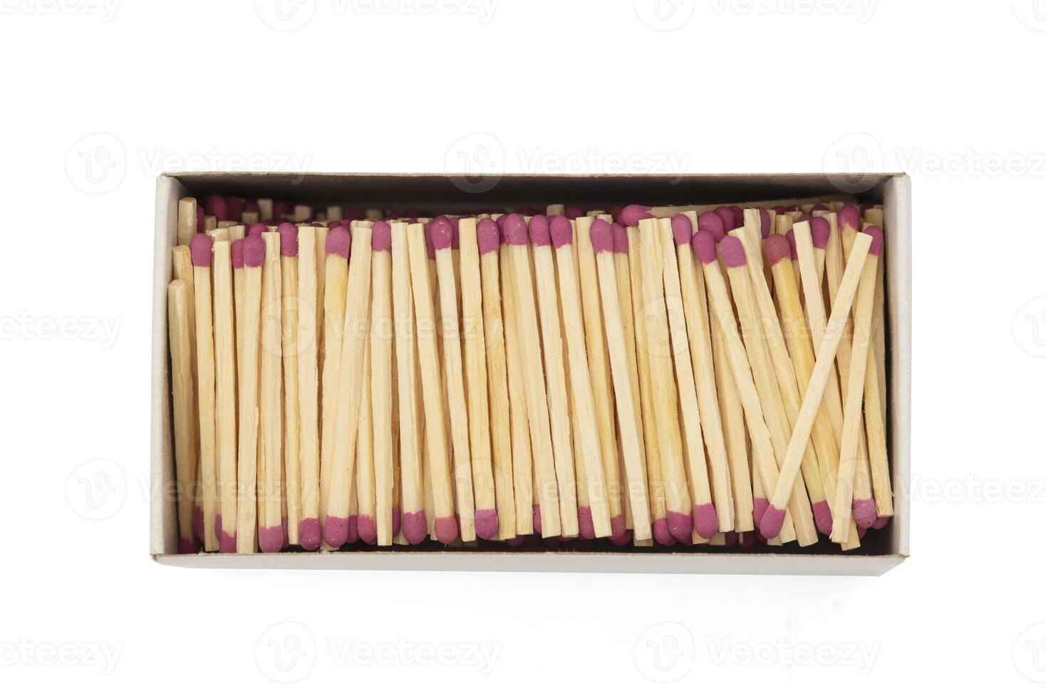 open match box with unlit matches isolated on a white background. top view photo