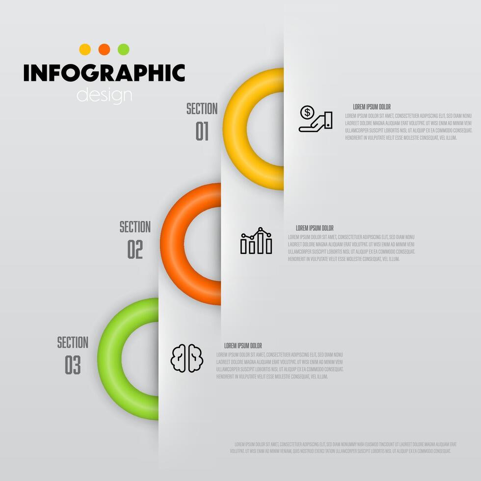 Vector round into 3 section startup project minimal infographic design template modern for website menu interface