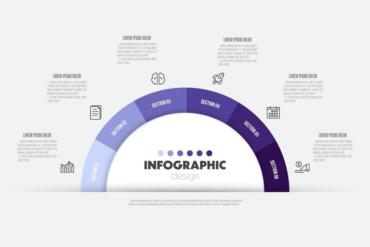 Vector infographic semi circle template diagrame. Business concept 6 step for presentation.