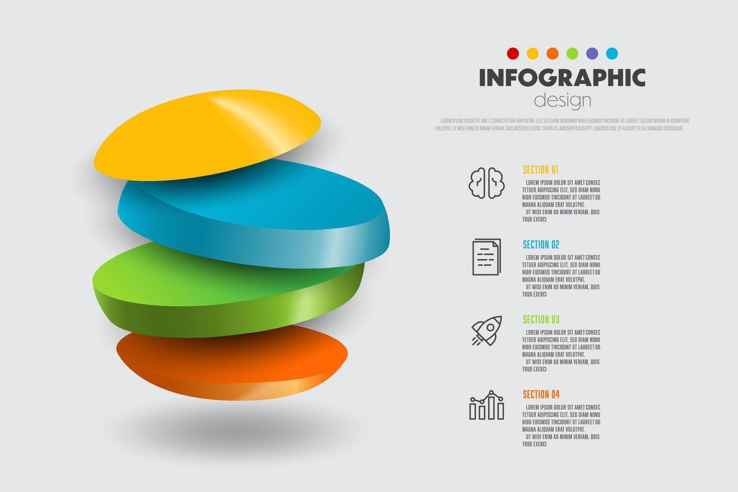 Vector colorful circles stacked infographic template with 3D for diagrams, graphs, presentations and business concept charts with 4 options.