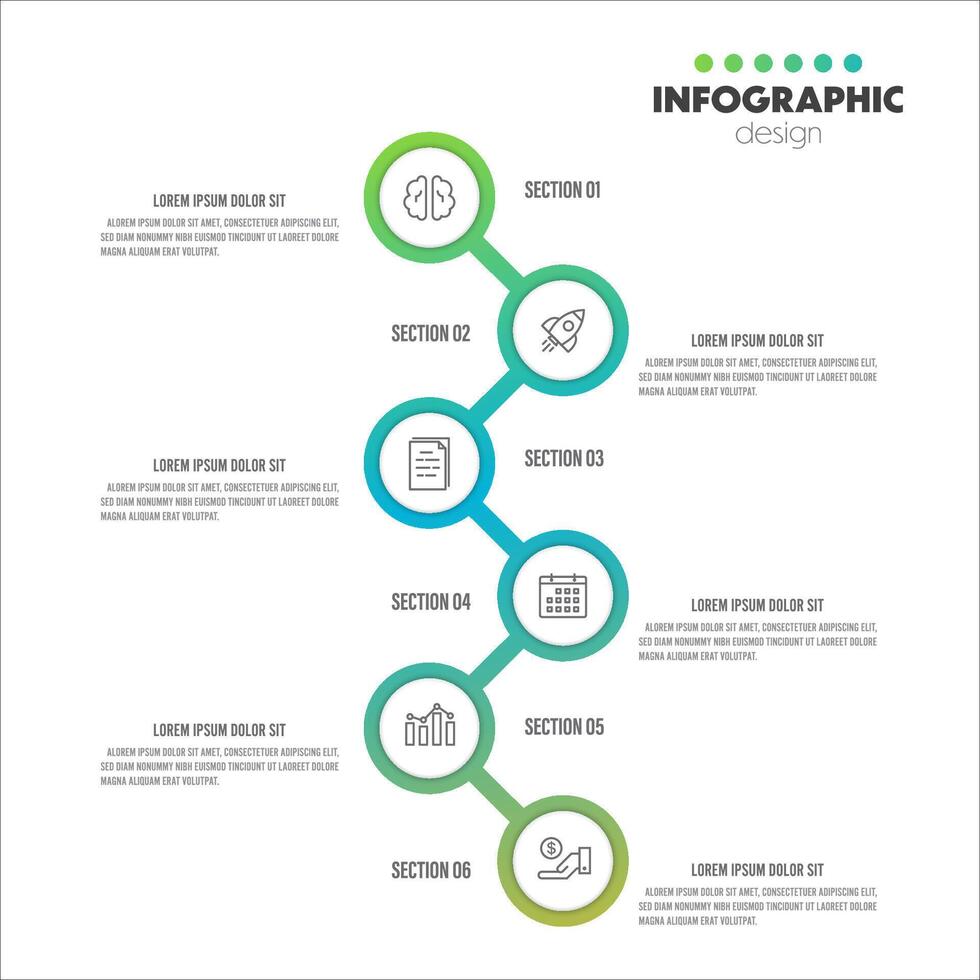 Vector presentation business concept. Infographic contiguous circles template 6 steps.