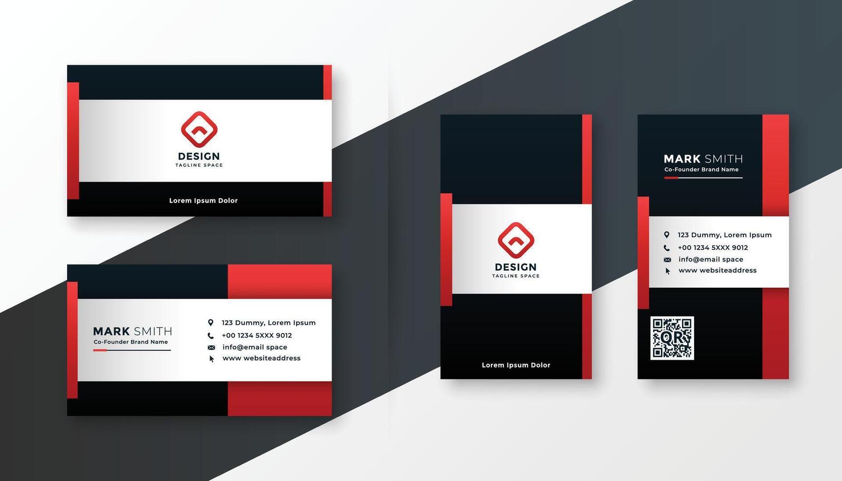 red color theme modern business card design template vector
