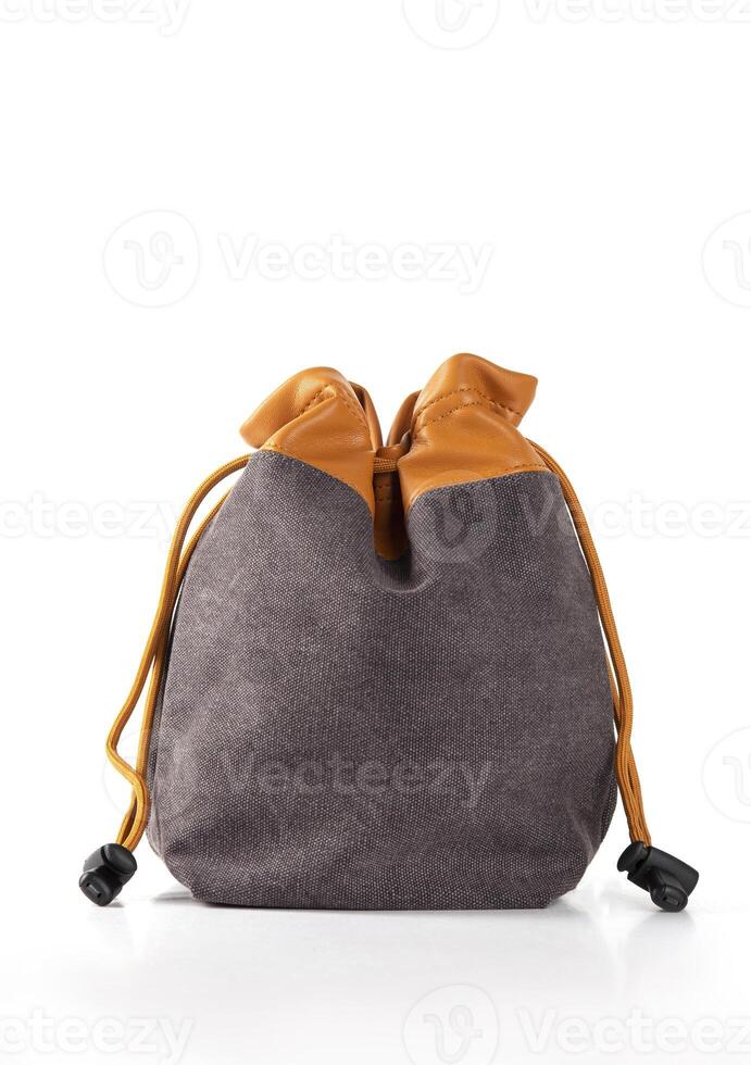 Drawstring Pouch in Canvas with Leather trim to store your accessories photo