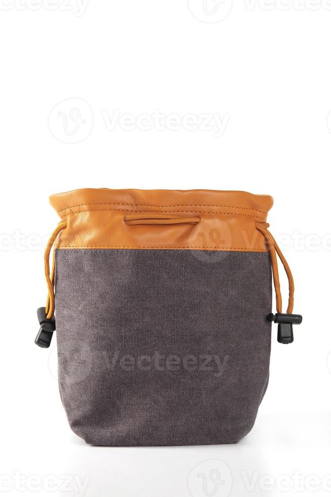 Drawstring Pouch in Canvas with Leather trim to store your accessories photo