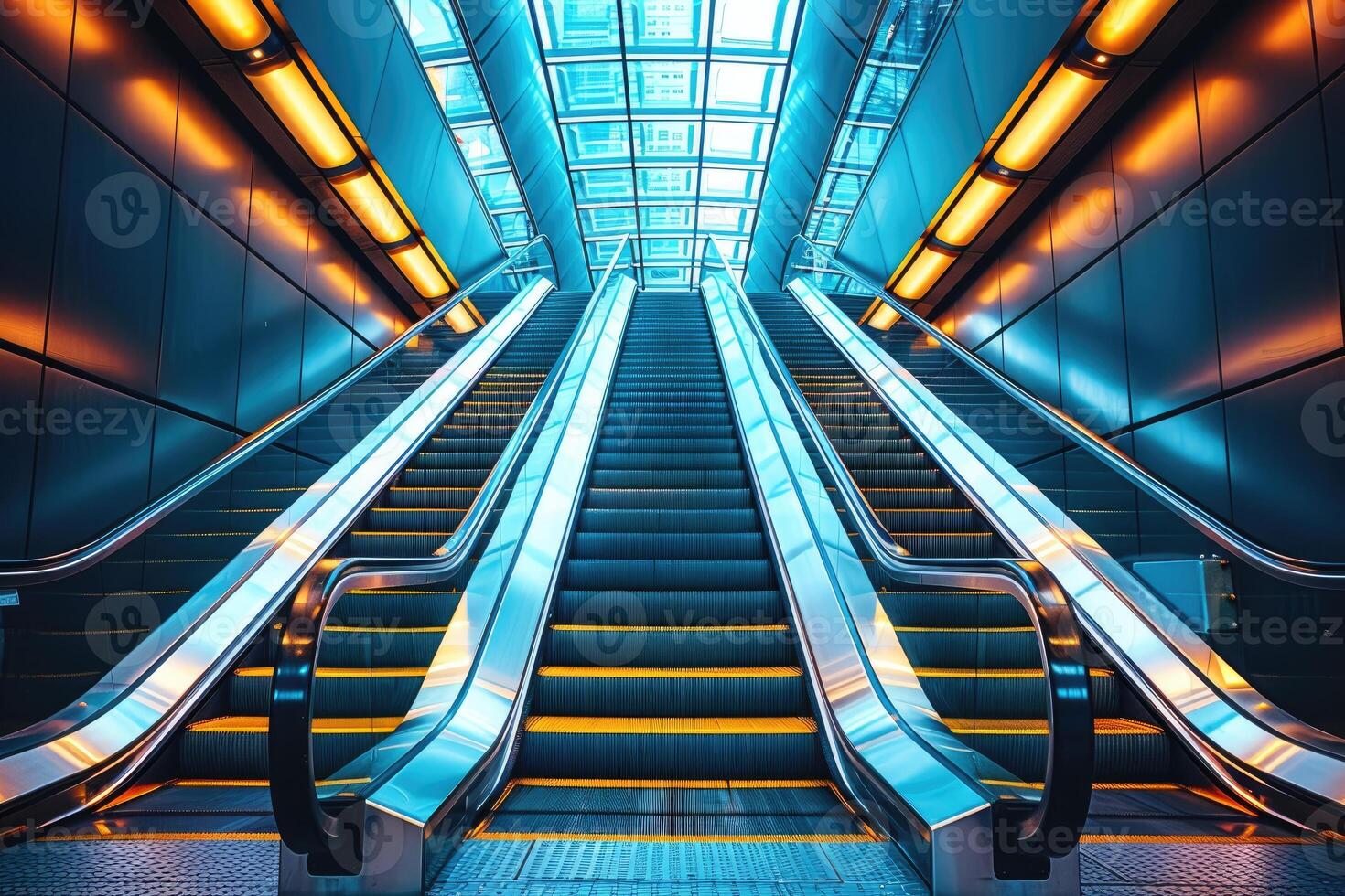 AI generated elevator escalator is moving staircase used as transportation between floors or levels building professional photography photo