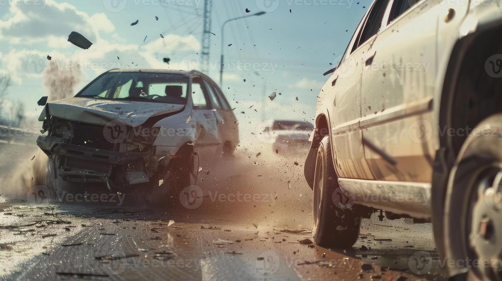 AI generated Hazardous car crash on road suv collides with another vehicle . photo
