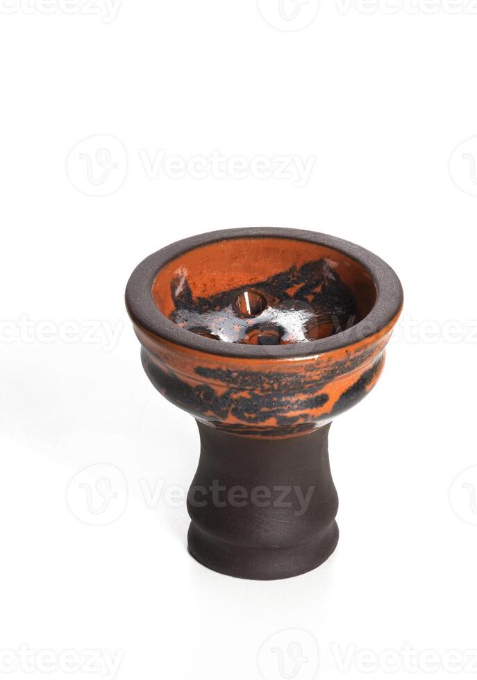 Brown orange ceramic clay hookah bowl isolated on white background. photo