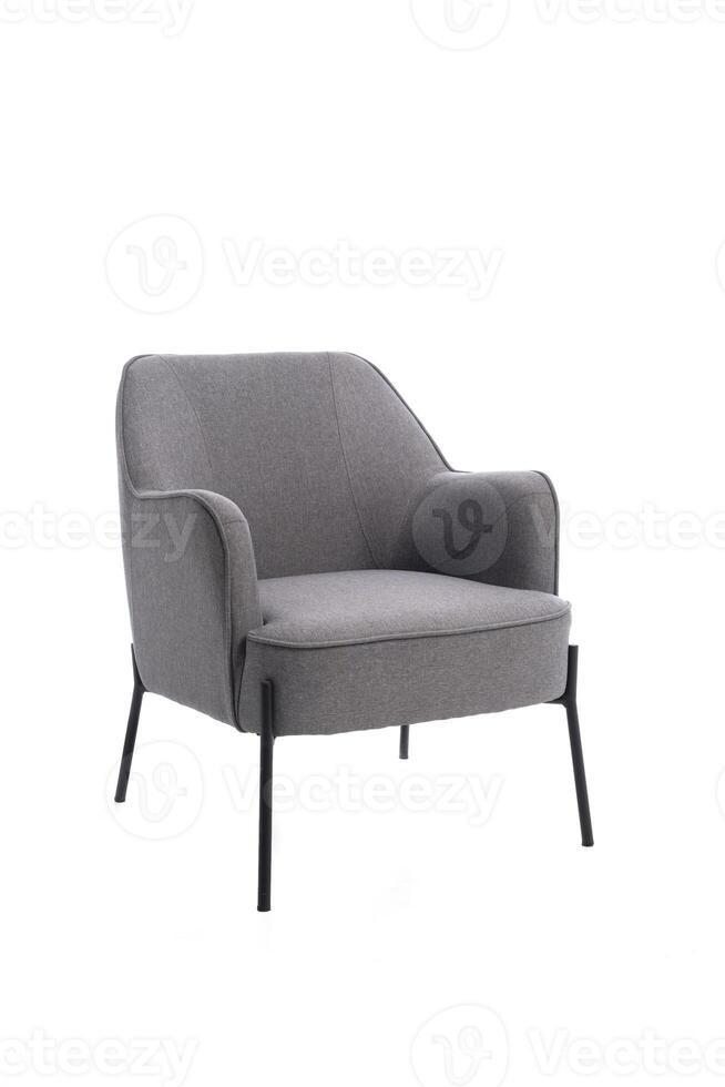 Gray luxury soft classical armchair with black metal legs for home, cafe and office, isolated on white background with clipping path. modern furniture photo