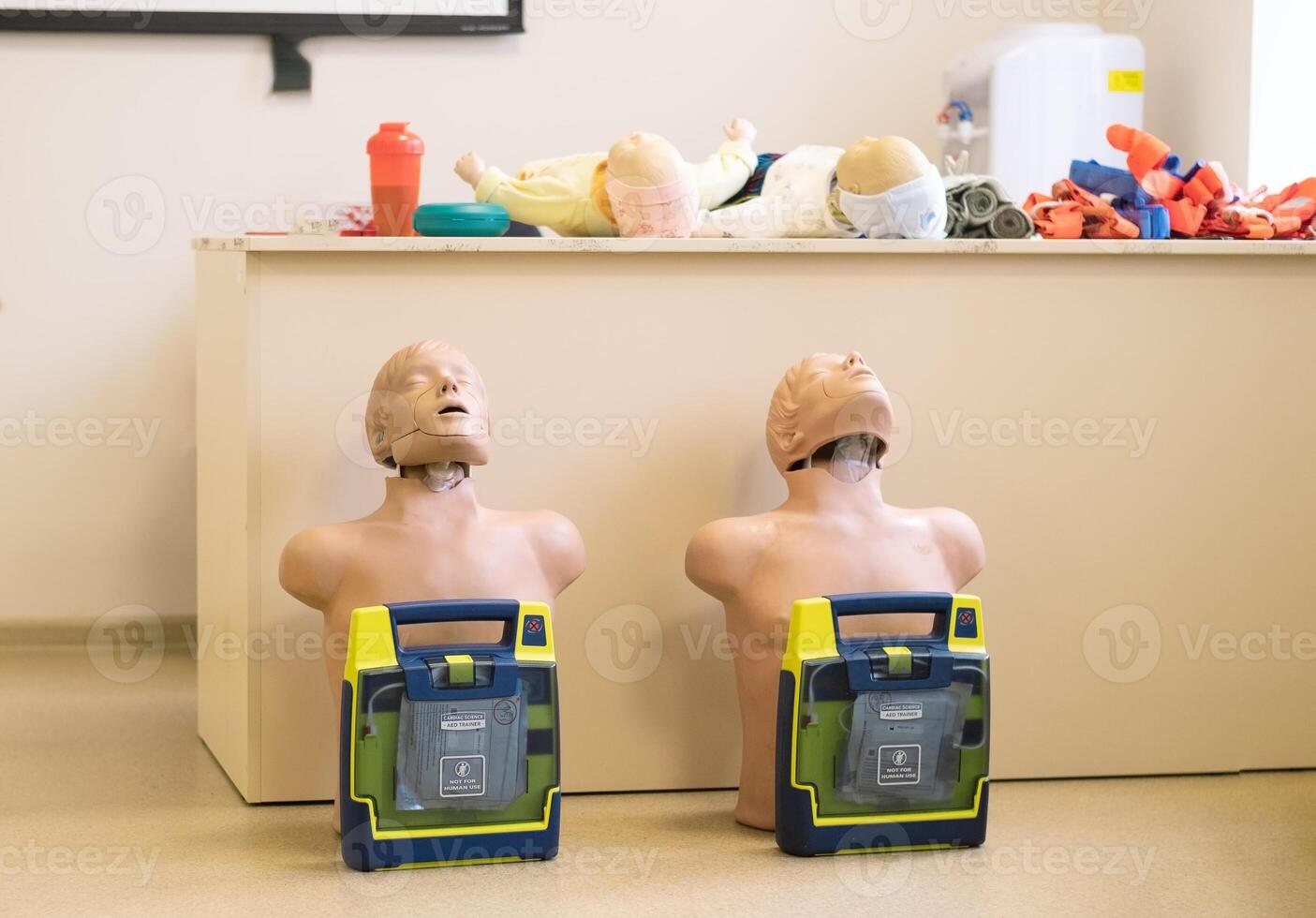 Manikin for demonstration of CPR Cardiopulmonary resuscitation for resurrected patients and Automated External Defibrillator photo