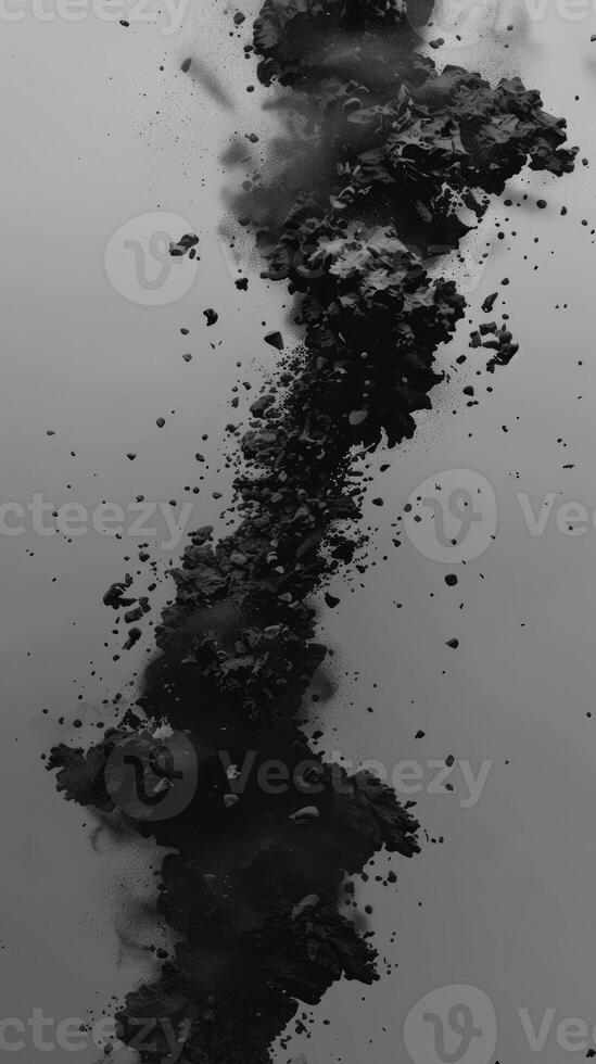 AI generated Abstract black dusty and rocks piles floating in the air photo