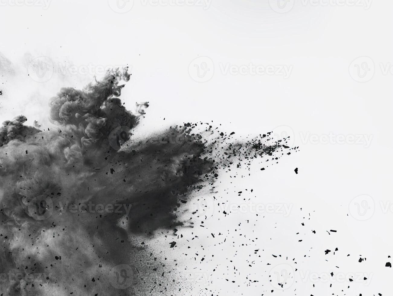 AI generated Abstract black dusty and rocks piles floating in the air photo