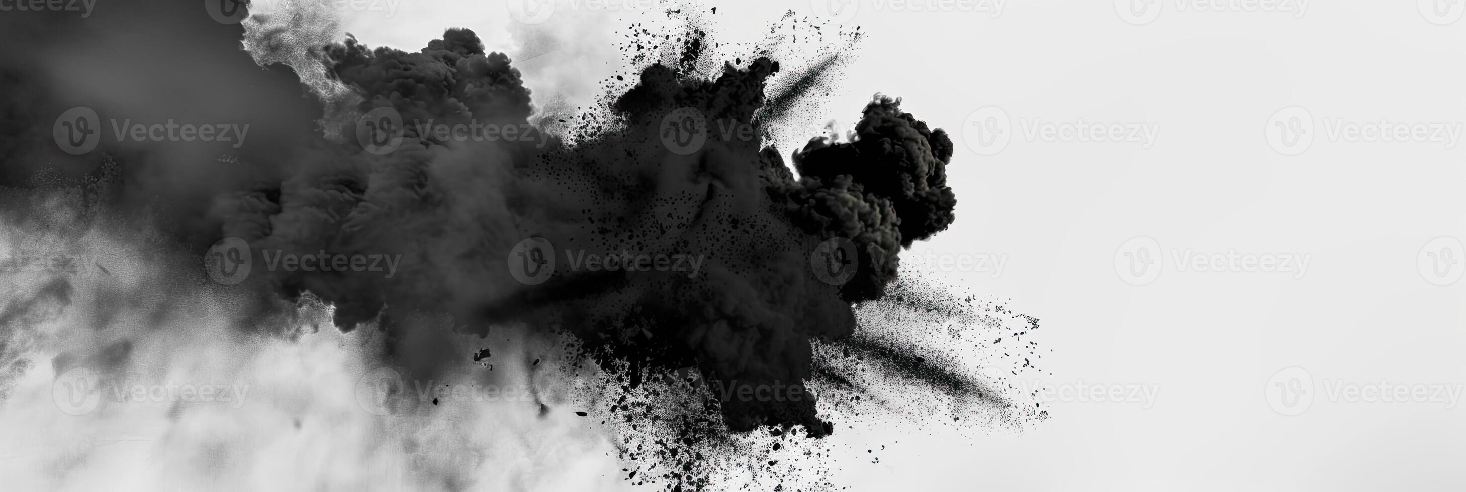 AI generated Abstract black dusty and rocks piles floating in the air photo