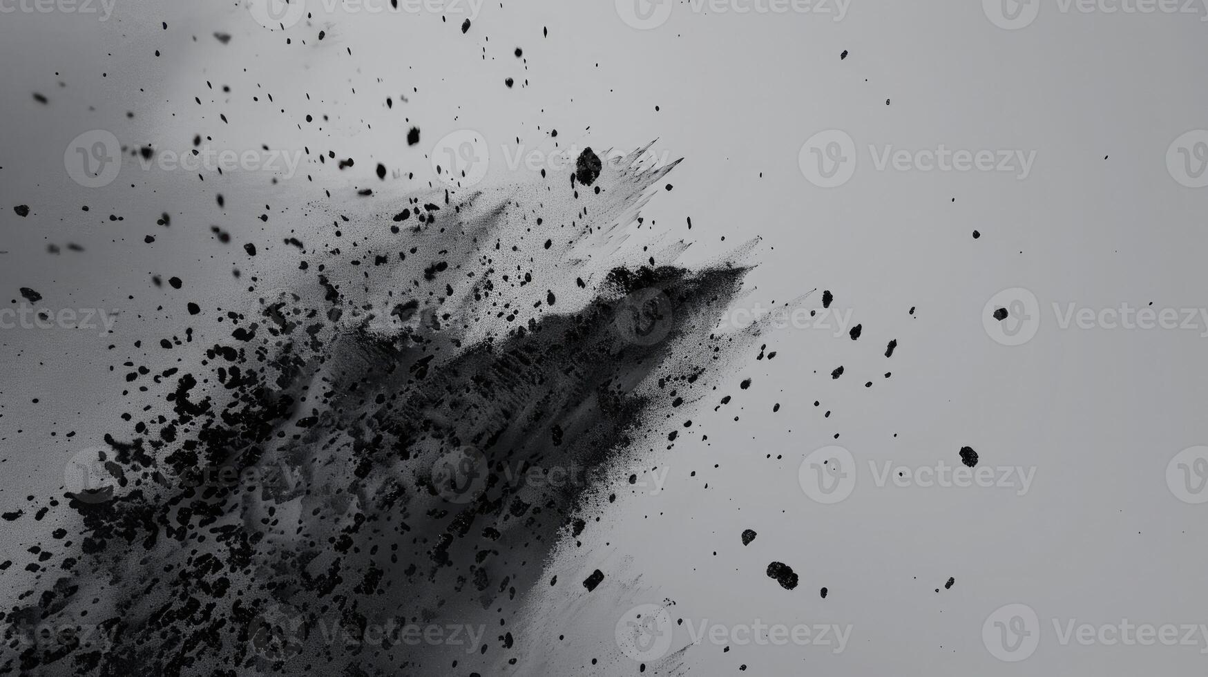 AI generated Abstract black dusty and rocks piles floating in the air photo