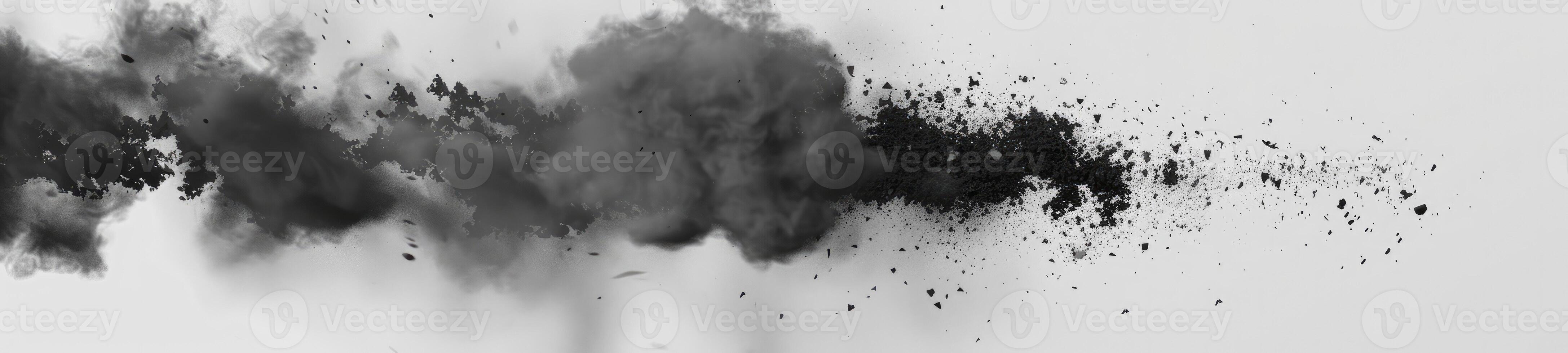 AI generated Abstract black dusty and rocks piles floating in the air photo