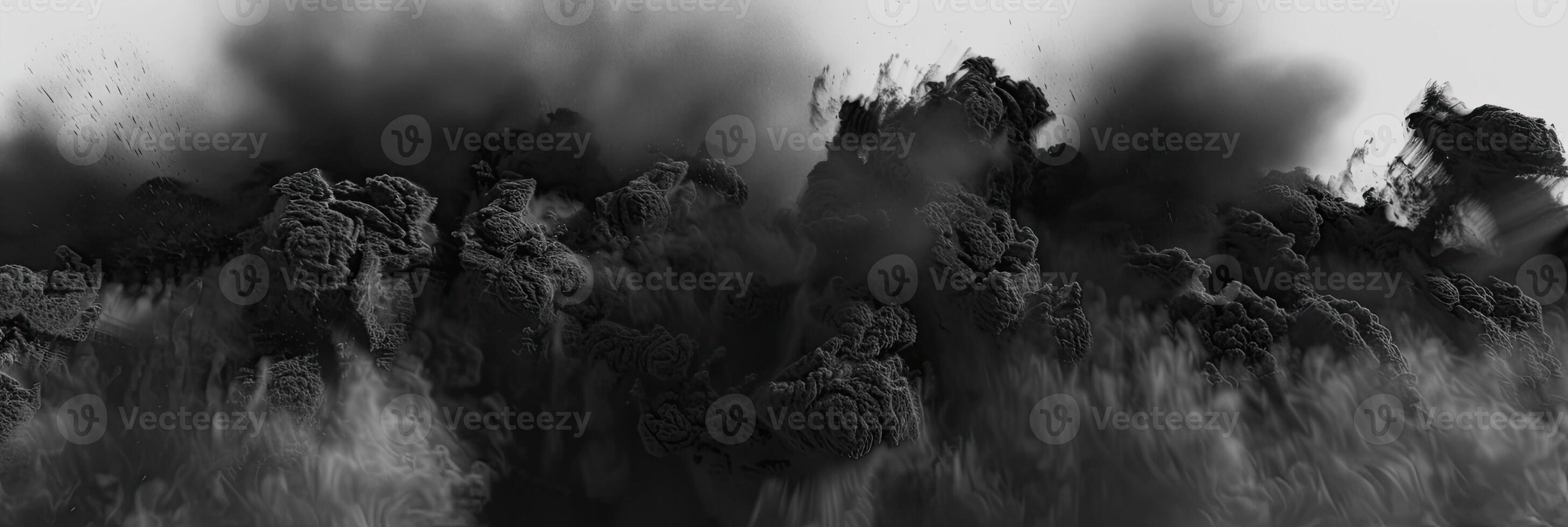 AI generated Abstract black dusty and rocks piles floating in the air photo
