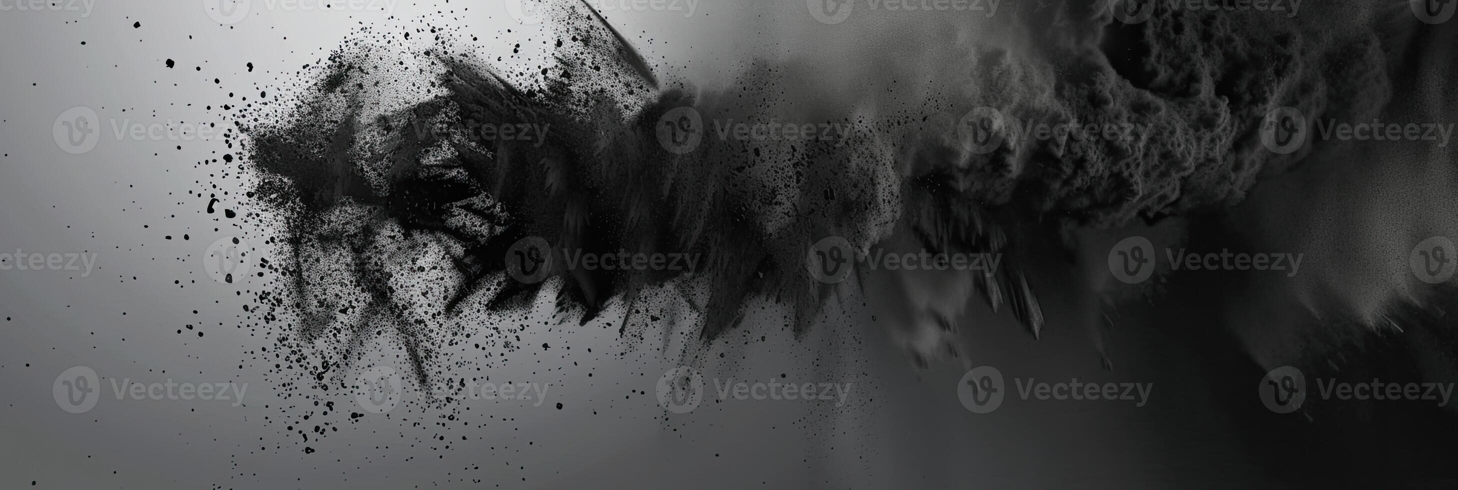 AI generated Abstract black dusty and rocks piles floating in the air photo