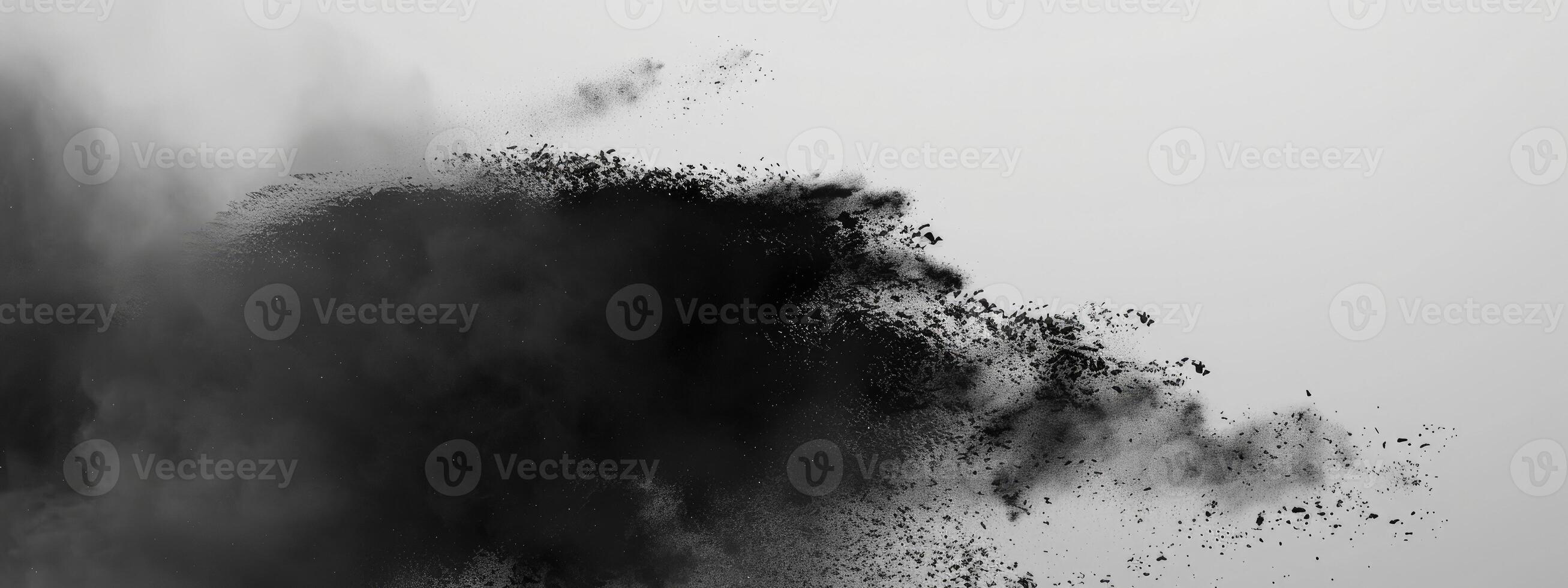 ai generado resumen negro polvoriento y rocas pila de algo flotante en el aire foto