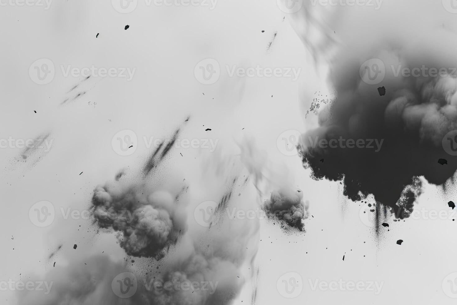 AI generated Abstract black dusty and rocks piles floating in the air photo