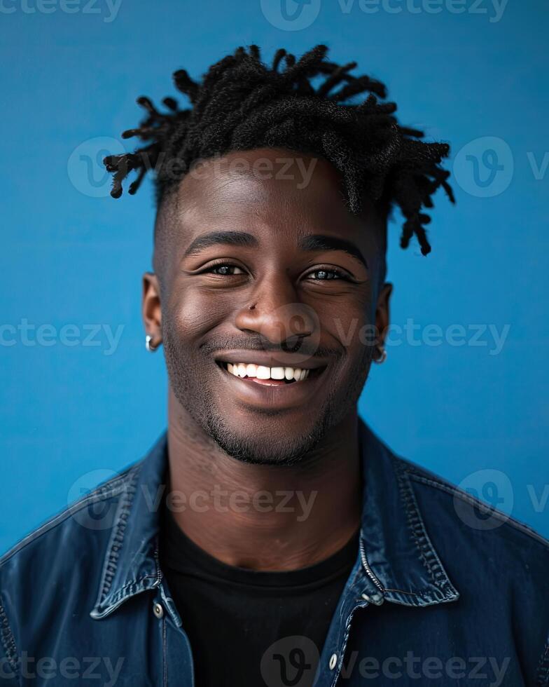 AI generated Portrait of a happy black man on colored background photo