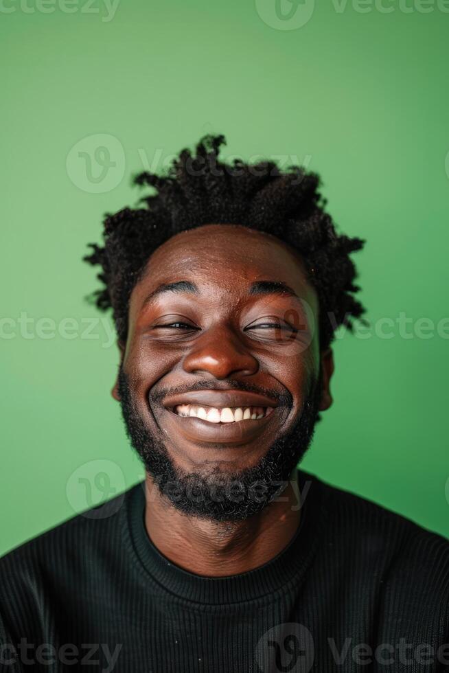 AI generated Portrait of a happy black man on colored background photo