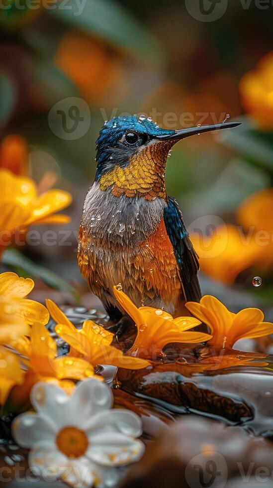 AI generated A Very beautiful hummingbird near the river photo