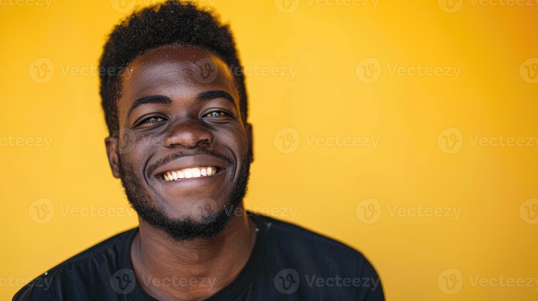 ai generado retrato de un contento negro hombre en de colores antecedentes foto