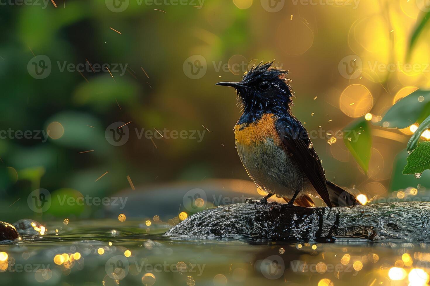 ai generado un muy hermosa colibrí cerca el río foto