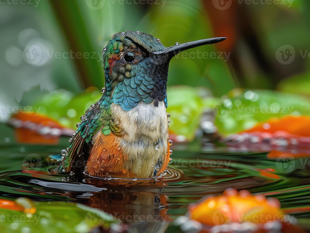 AI generated A Very beautiful hummingbird near the river photo