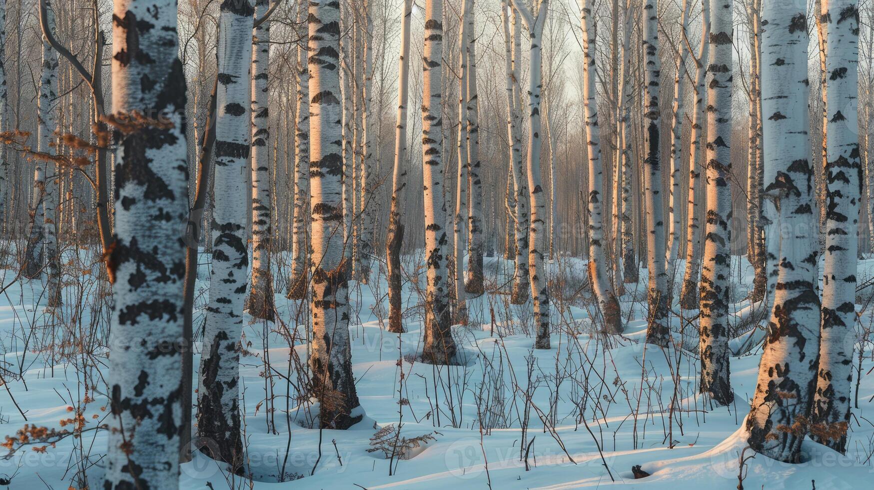 AI generated A relaxing forest of white birches photo