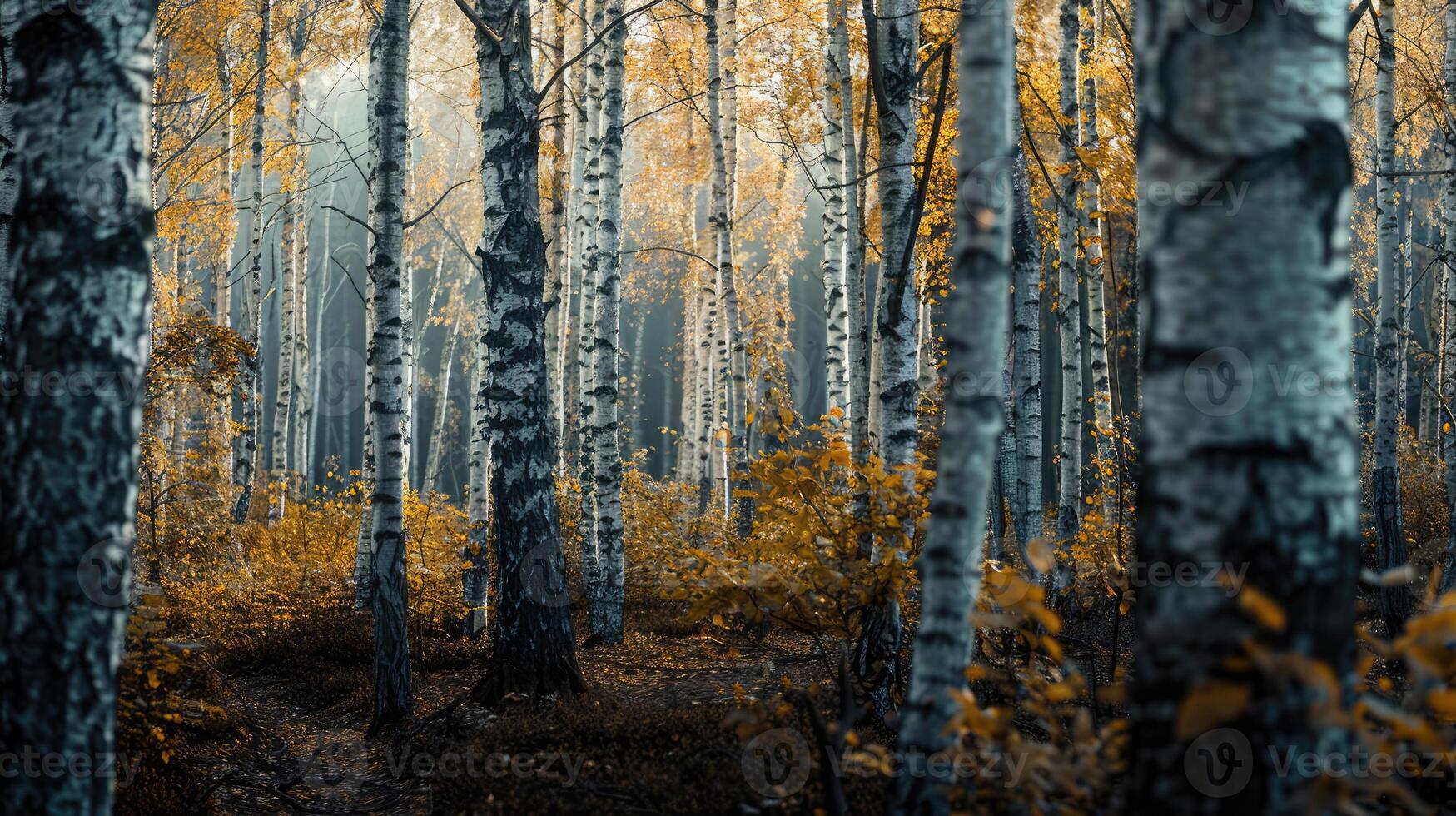 AI generated A relaxing forest of white birches photo
