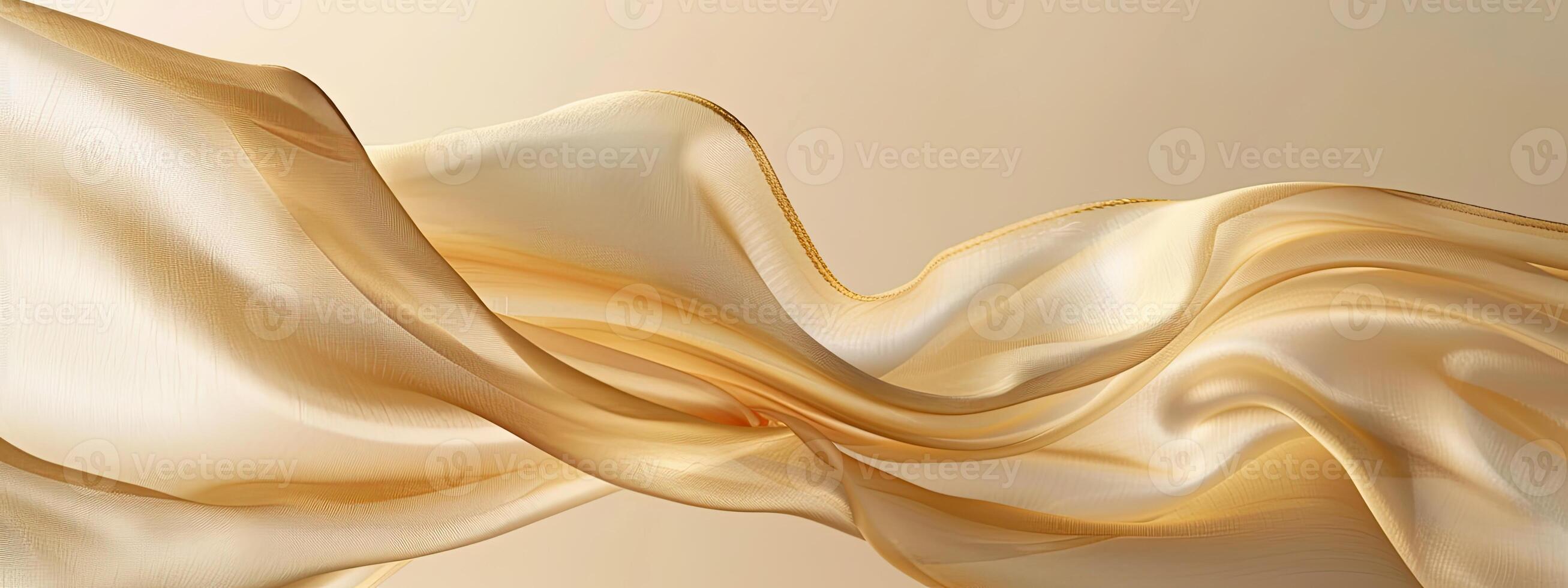 AI generated Abstract gold cloth floated on a light beige background photo